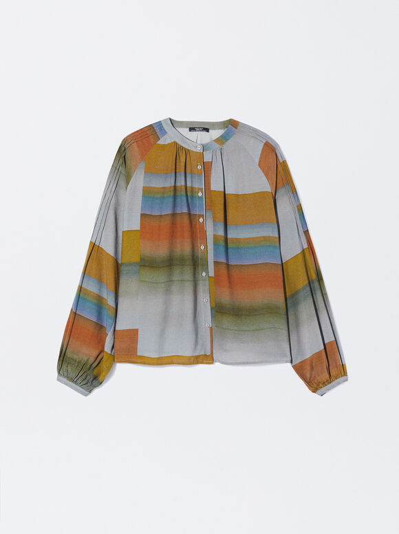 Puff Sleeve Printed Shirt, Multicolor, hi-res