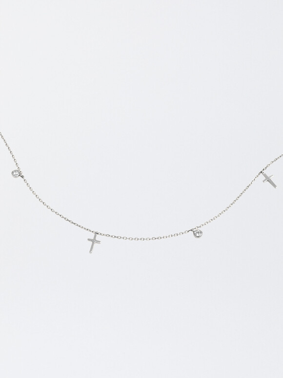 Silver 925 Choker With Cross, Silver, hi-res