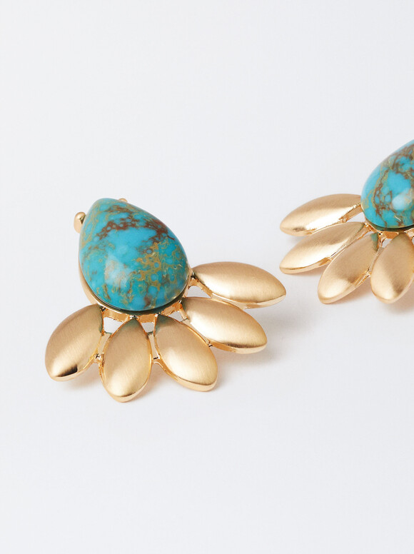 Gold-Toned Earrings With Stone, Blue, hi-res