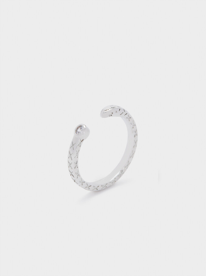 Pinky Finger Snake Ring With Zirconia, Silver, hi-res