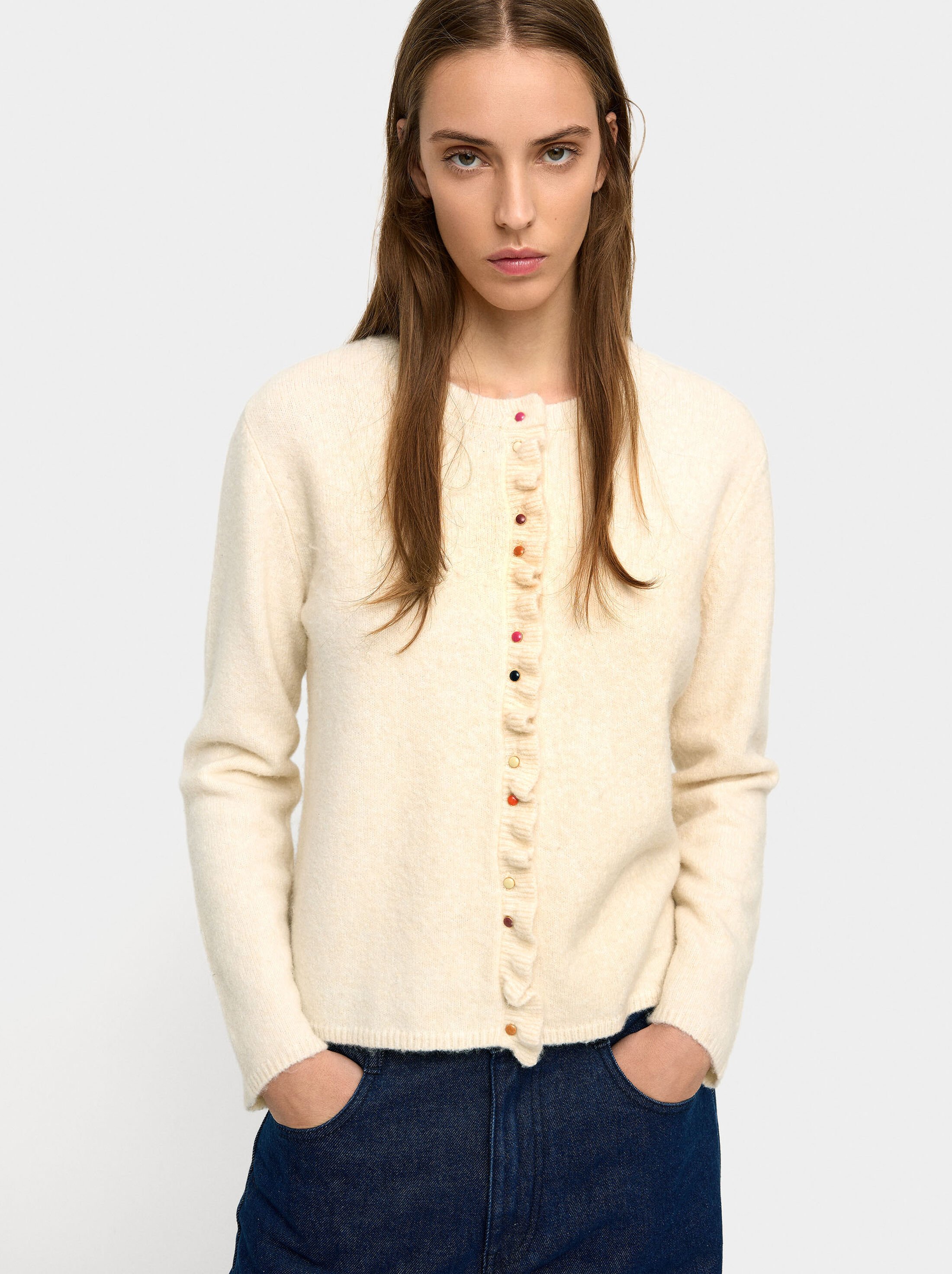 Knitted cardigan with ruffles image number 0.0