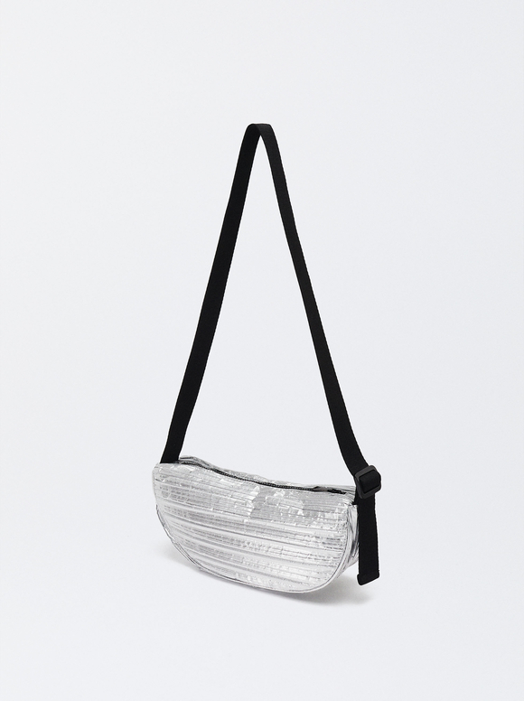 Textured Basic Crossbody Bag, Silver, hi-res