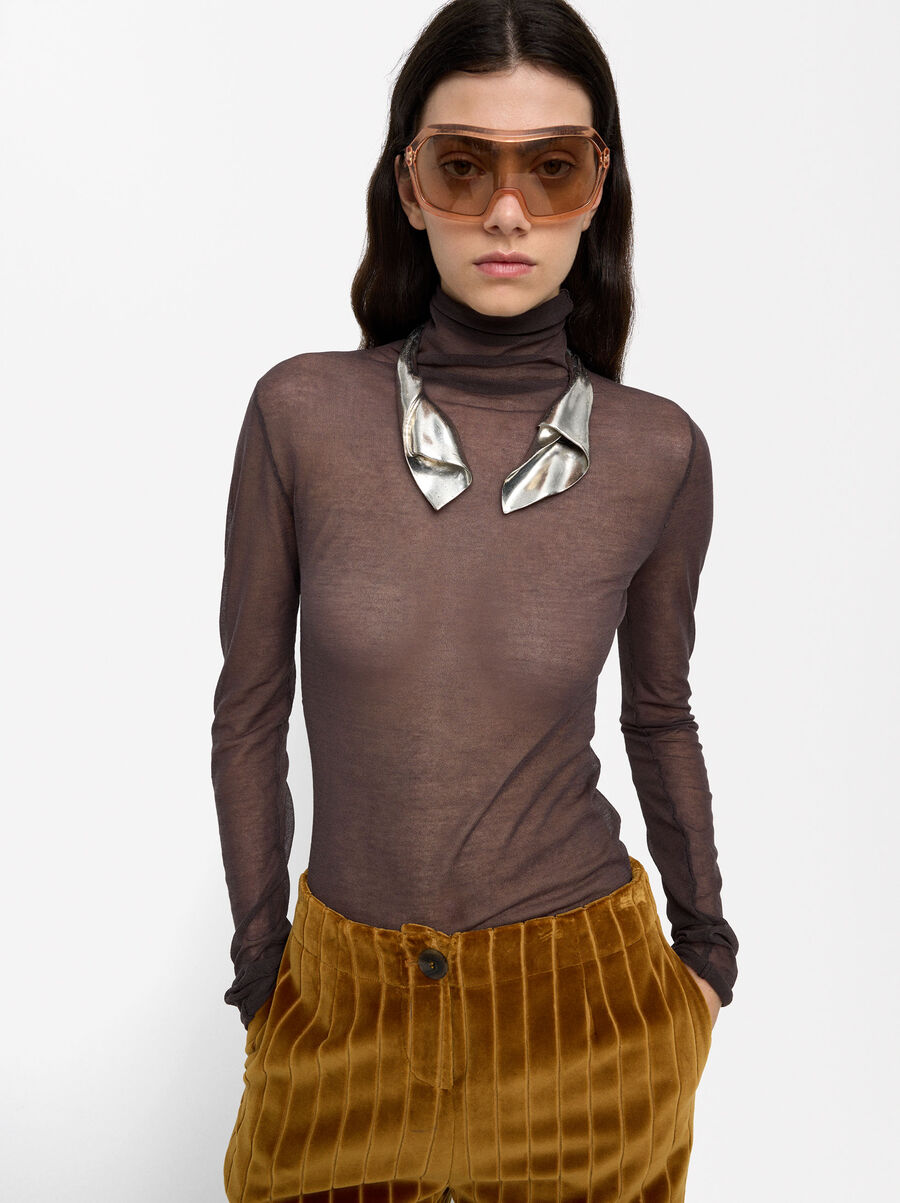 Knit sweater with high neck