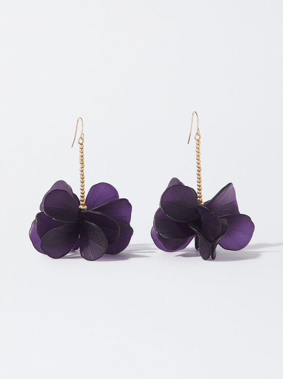 Flower Earrings, Purple, hi-res
