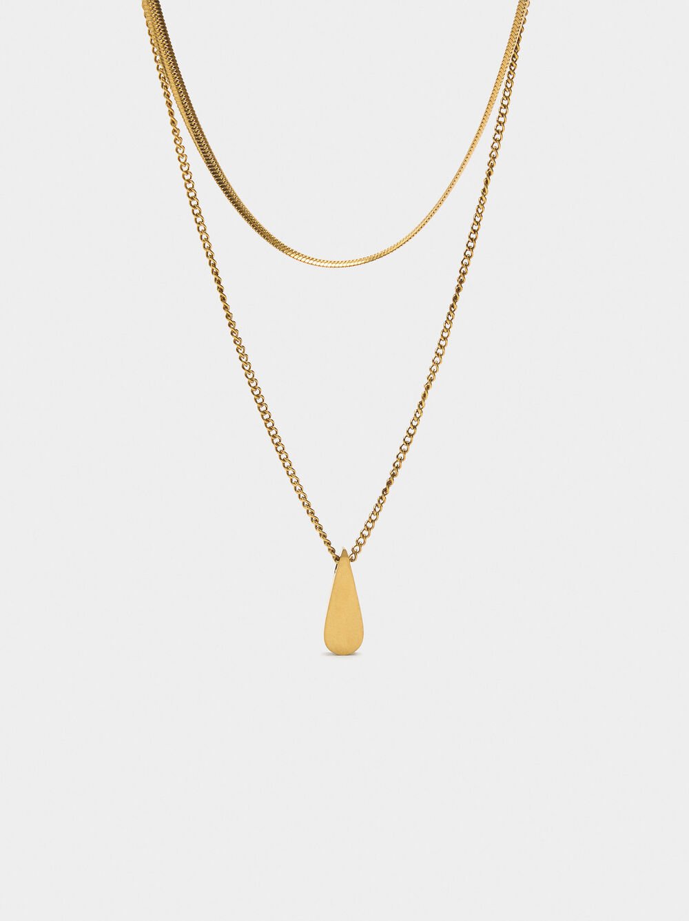 Double effect necklace with teardrop – stainless steel