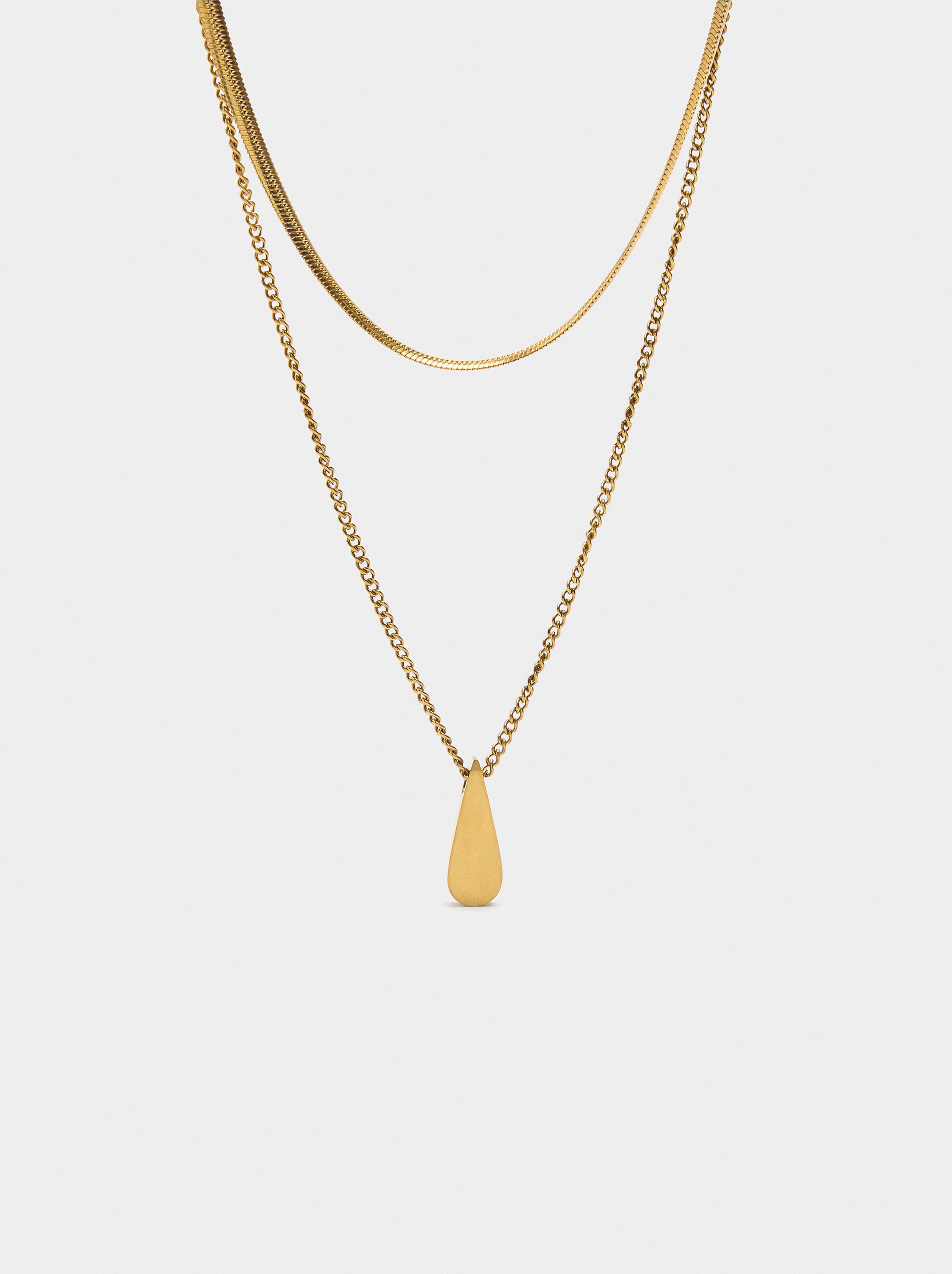 Double effect necklace with teardrop – stainless steel image number 0.0