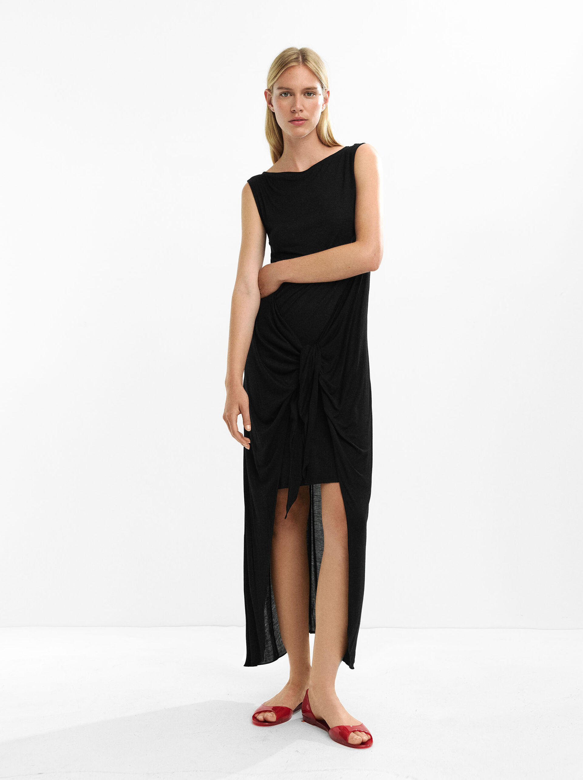 Draped dress with bow image number 0.0
