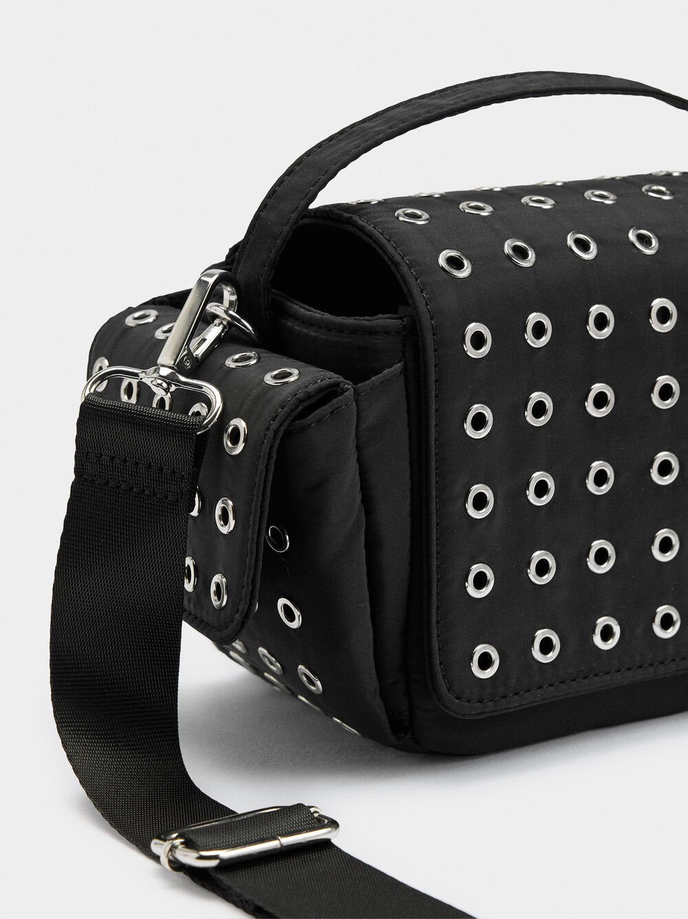 Nylon crossbody bag with studs