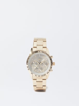 Watch With Steel Wristband, Golden, hi-res