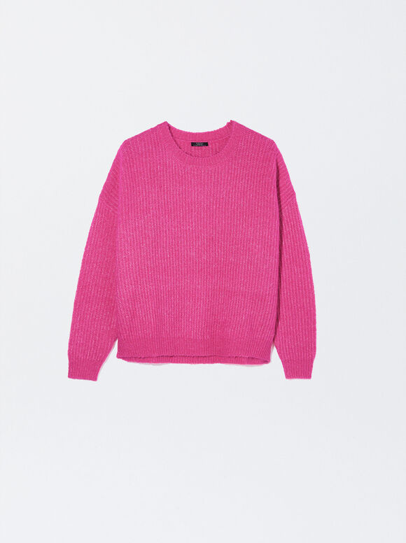 Knit Sweater With Wool, Fuchsia, hi-res