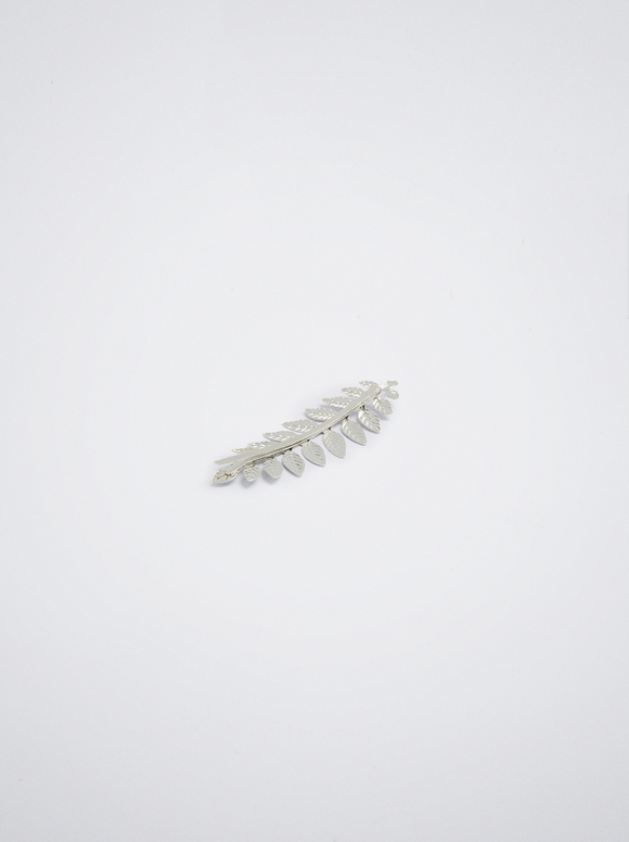 Pince À Cheveux Avec Feuille, Argent, hi-res