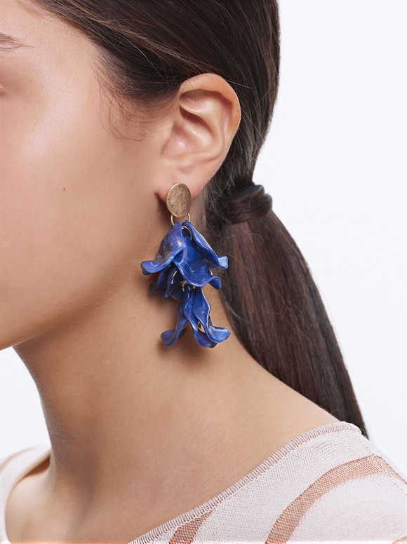 Resin Flower Earrings, Blue, hi-res