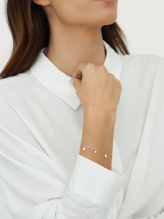Bracelet Ajustable En Argent 925 Avec Perles, Blanc, hi-res