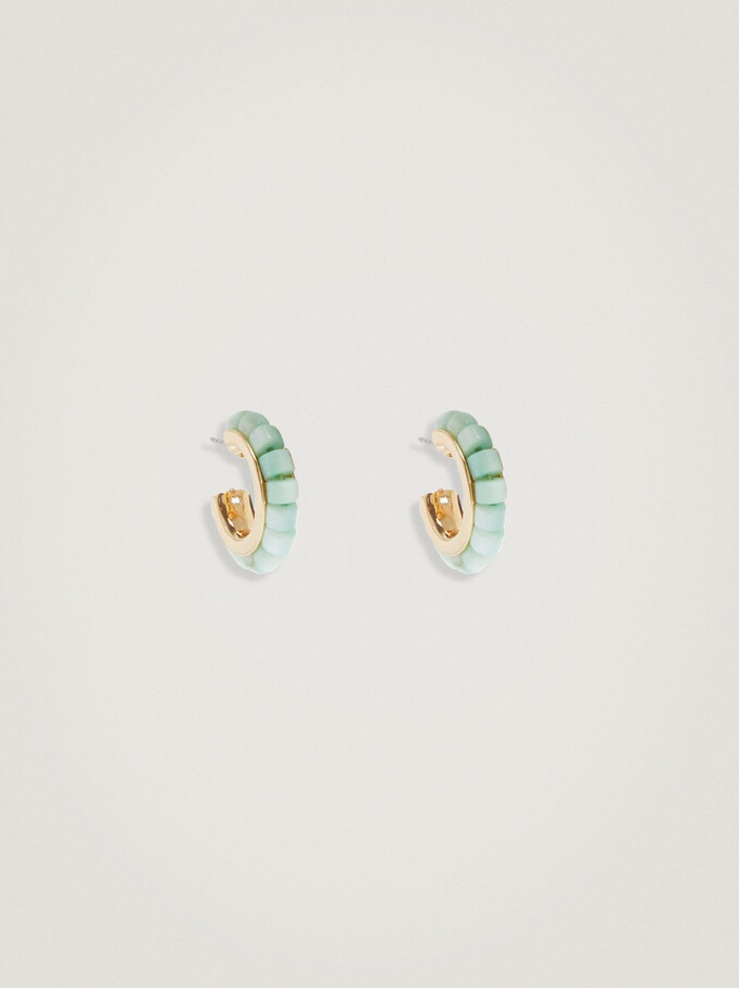 Hoop Earrings With Shell, Green, hi-res