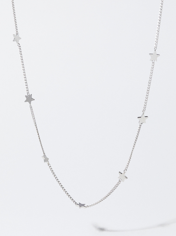Silver Stainless Steel Necklace With Stars, Silver, hi-res