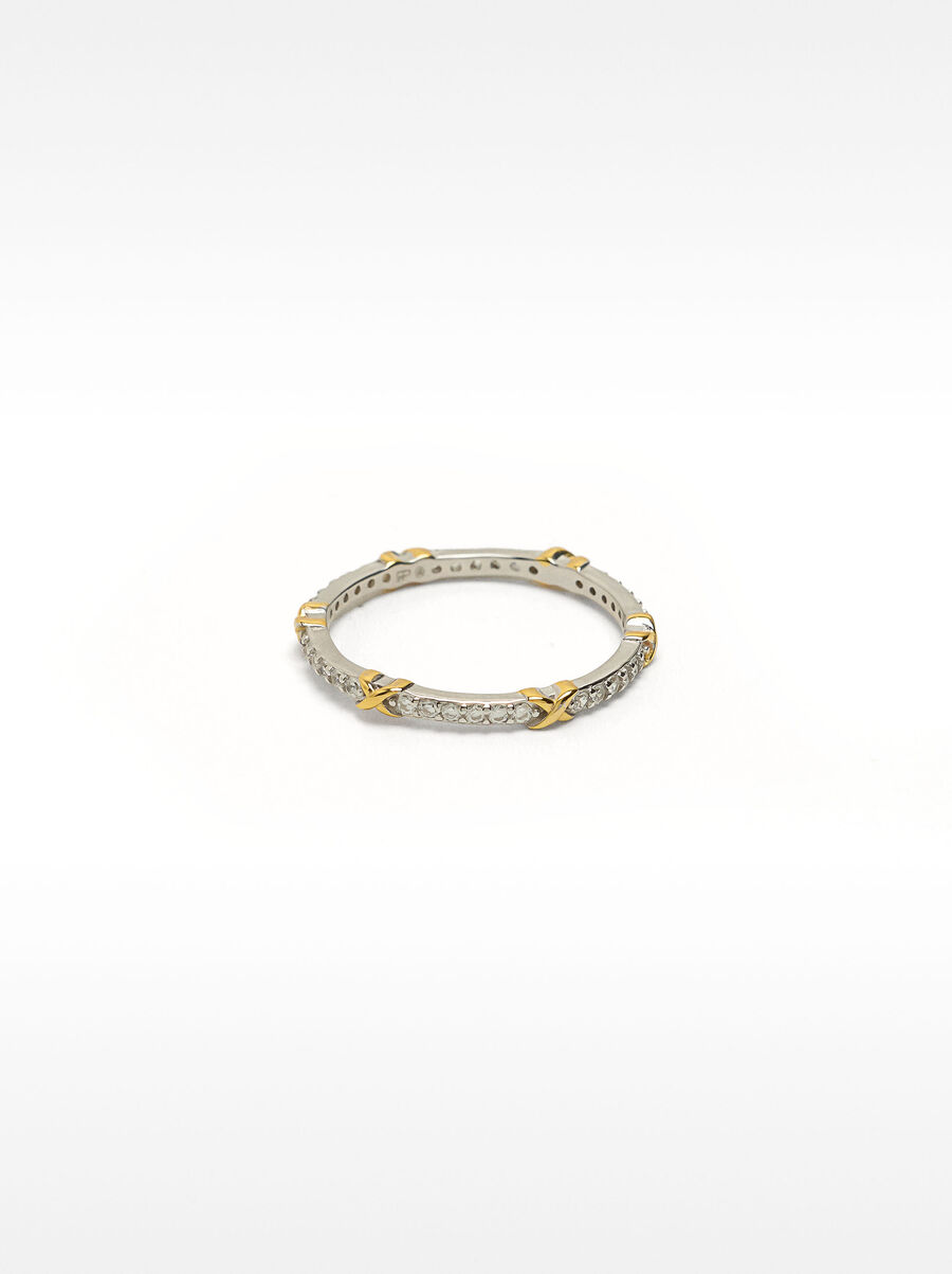 Anello bicolore con zirconi - argento sterling 925