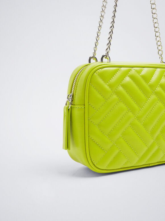 Quilted Crossbody Bag With Chain, Green, hi-res