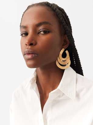 Matte Effect Maxi Earrings, Golden, hi-res