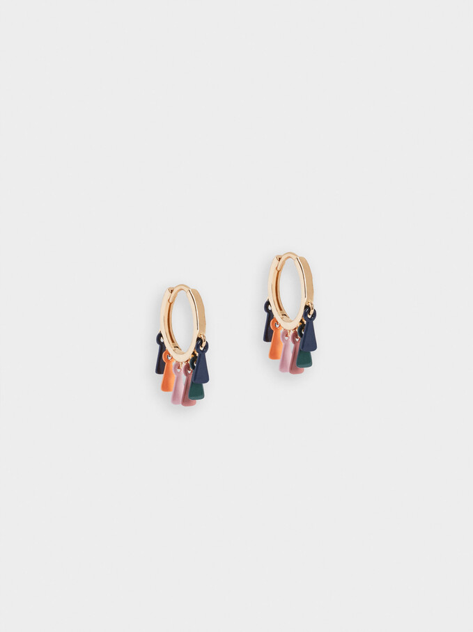 Small Hoop Earrings With Pendants, Multicolor, hi-res