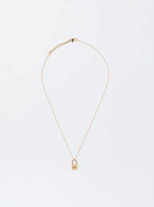 Online Exclusive - Personalized Golden Stainless Steel Lock Necklace, Golden, hi-res