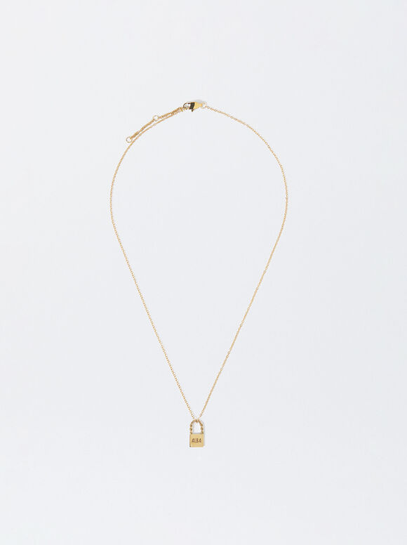 Online Exclusive - Personalized Golden Stainless Steel Lock Necklace, Golden, hi-res