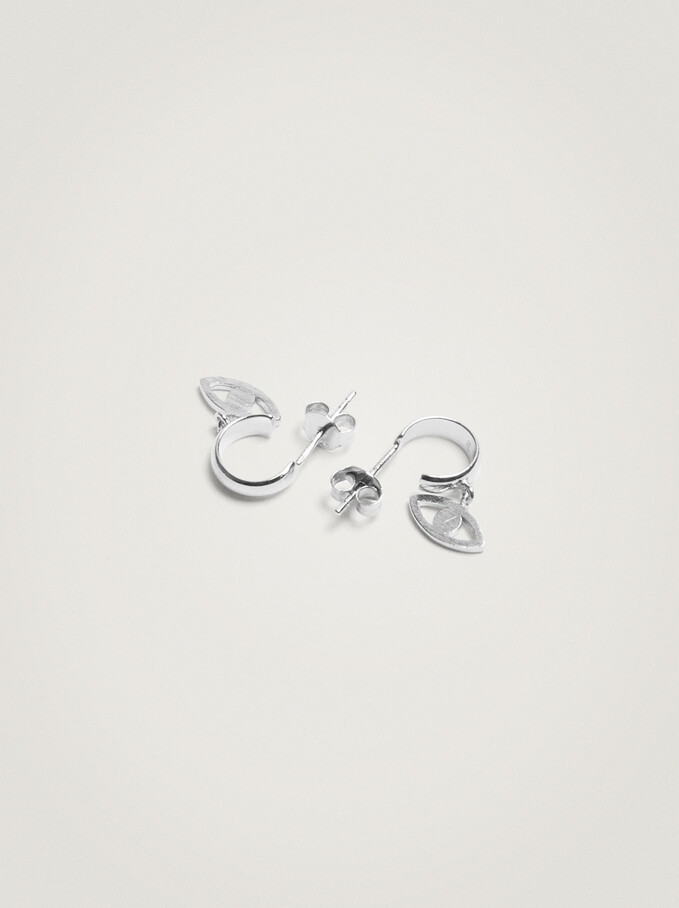 Small 925 Sterling Silver Hoops With Eye Pendants, Silver, hi-res