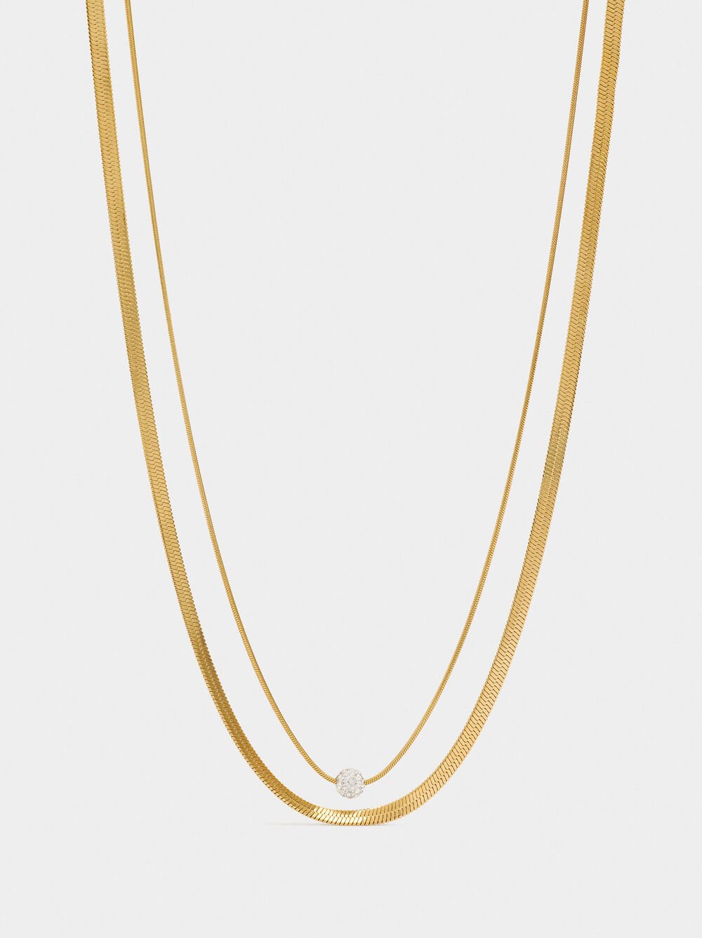 Double snake chain necklace with crystal - stainless steel