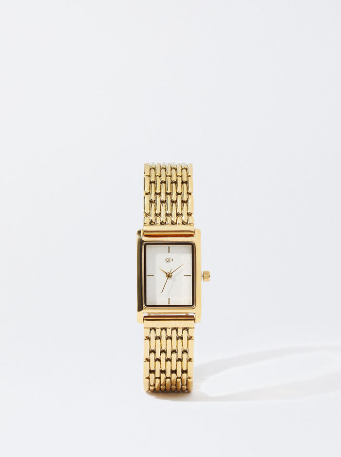 Relógio Dourado Com Bracelete De Elos