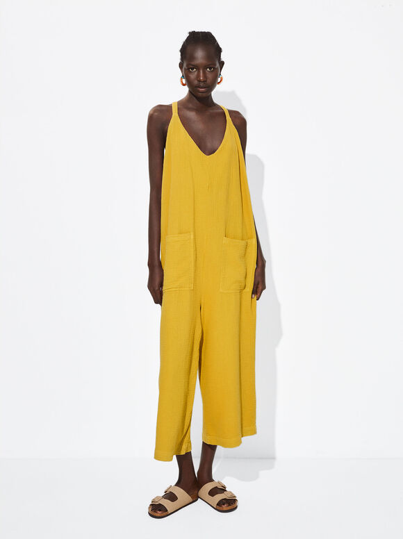 Textured Jumpsuit, Yellow, hi-res