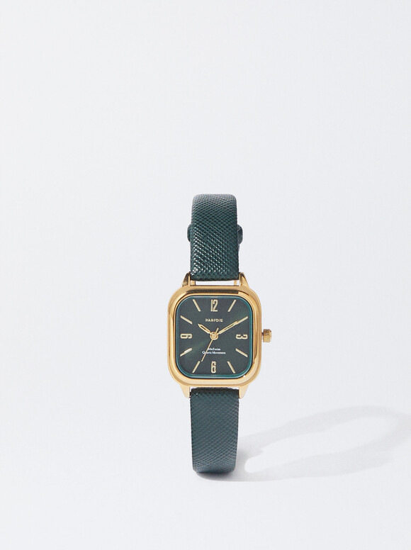 Reloj Con Caja Cuadrada, Verde, hi-res