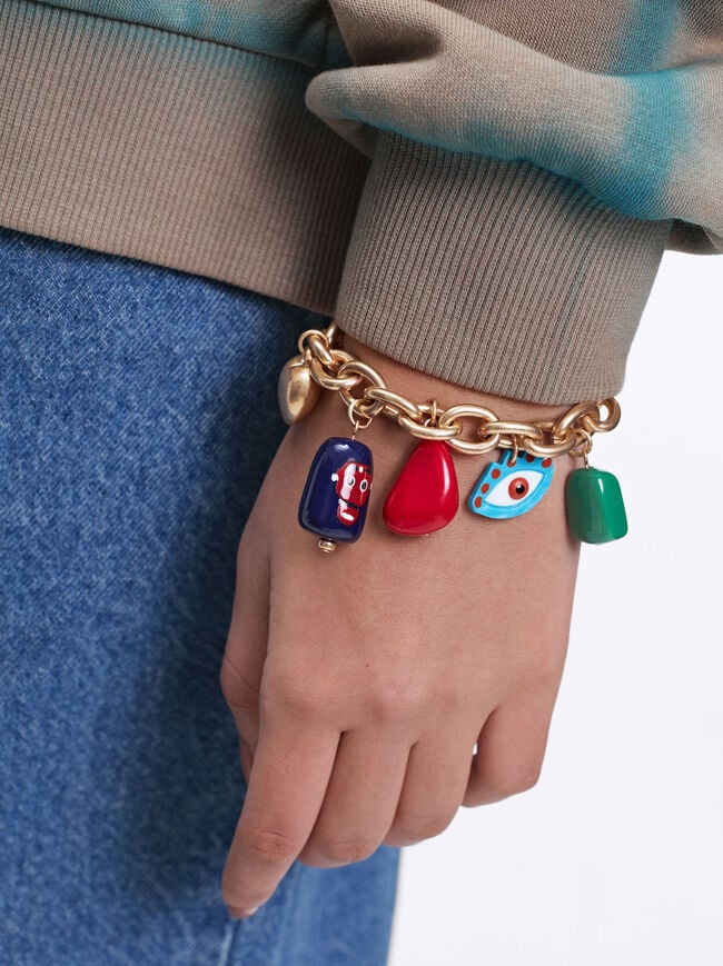 Link Bracelet With Multicolor Charms