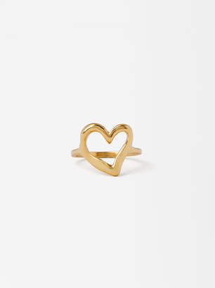 Stainless Steel Heart Ring, Golden, hi-res
