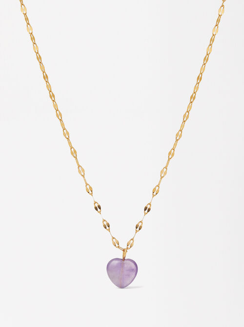 Heart Stone Necklace - Stainless Steel