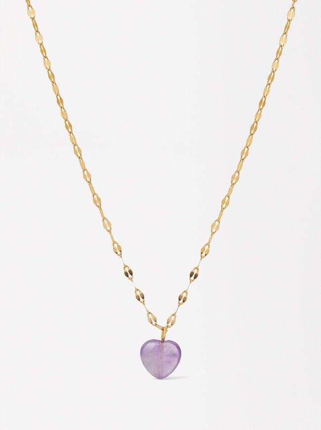 Heart Stone Necklace - Stainless Steel image number 0.0