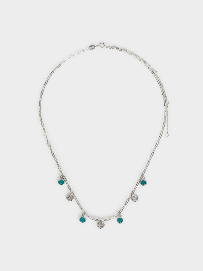 925 Silver Necklace With Beads, Blue, hi-res
