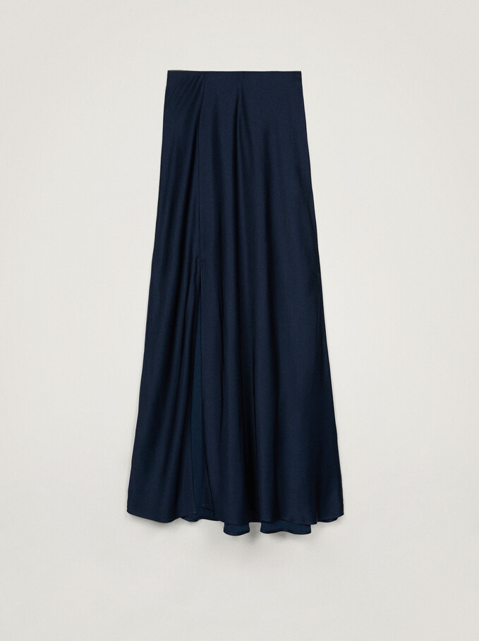 Long Skirt With Elastic Waistband, Blue, hi-res