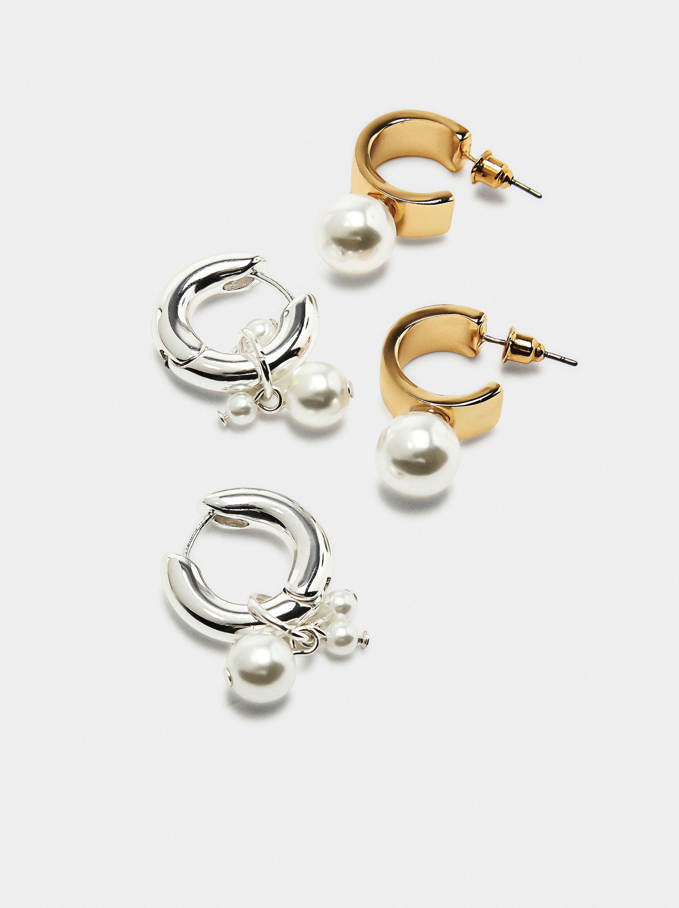 Set of hoop earrings with pearls and crystals image number 1.0