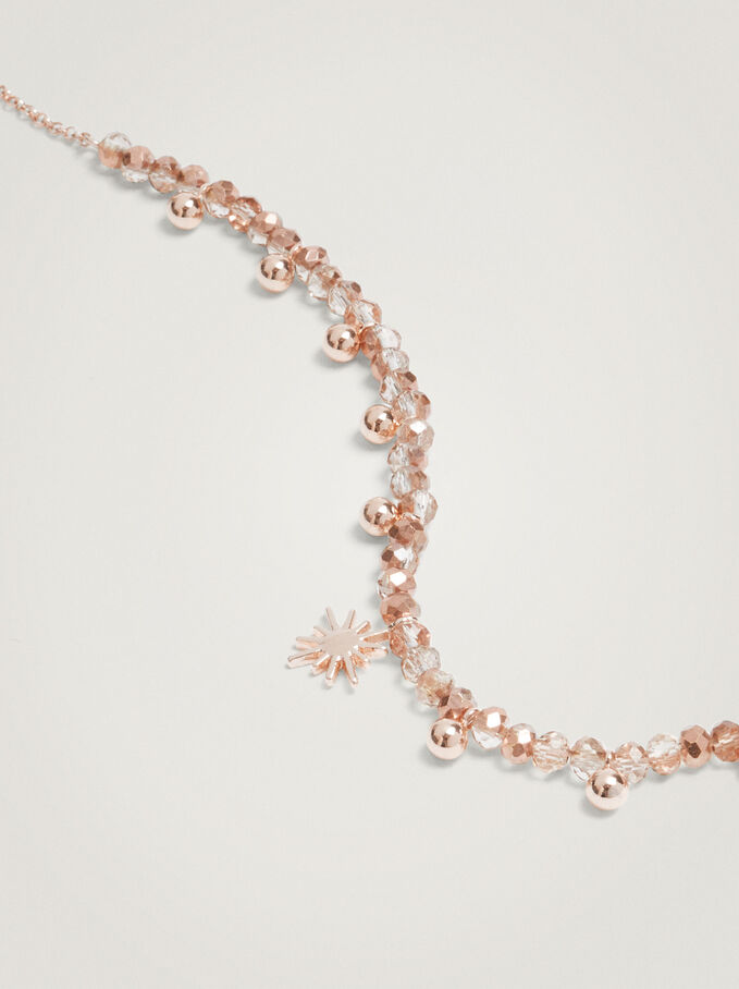 Short Necklace With Charm, Orange, hi-res