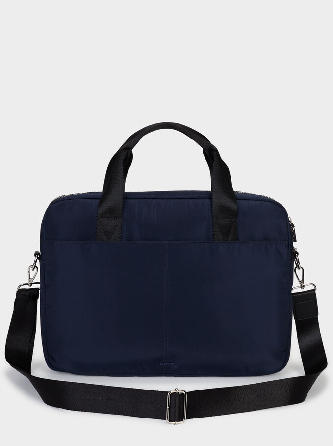 Nylon Briefcase With Chain Detail, Navy, hi-res