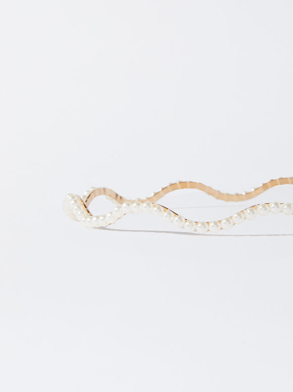 Irregular Headband With Pearls, White, hi-res