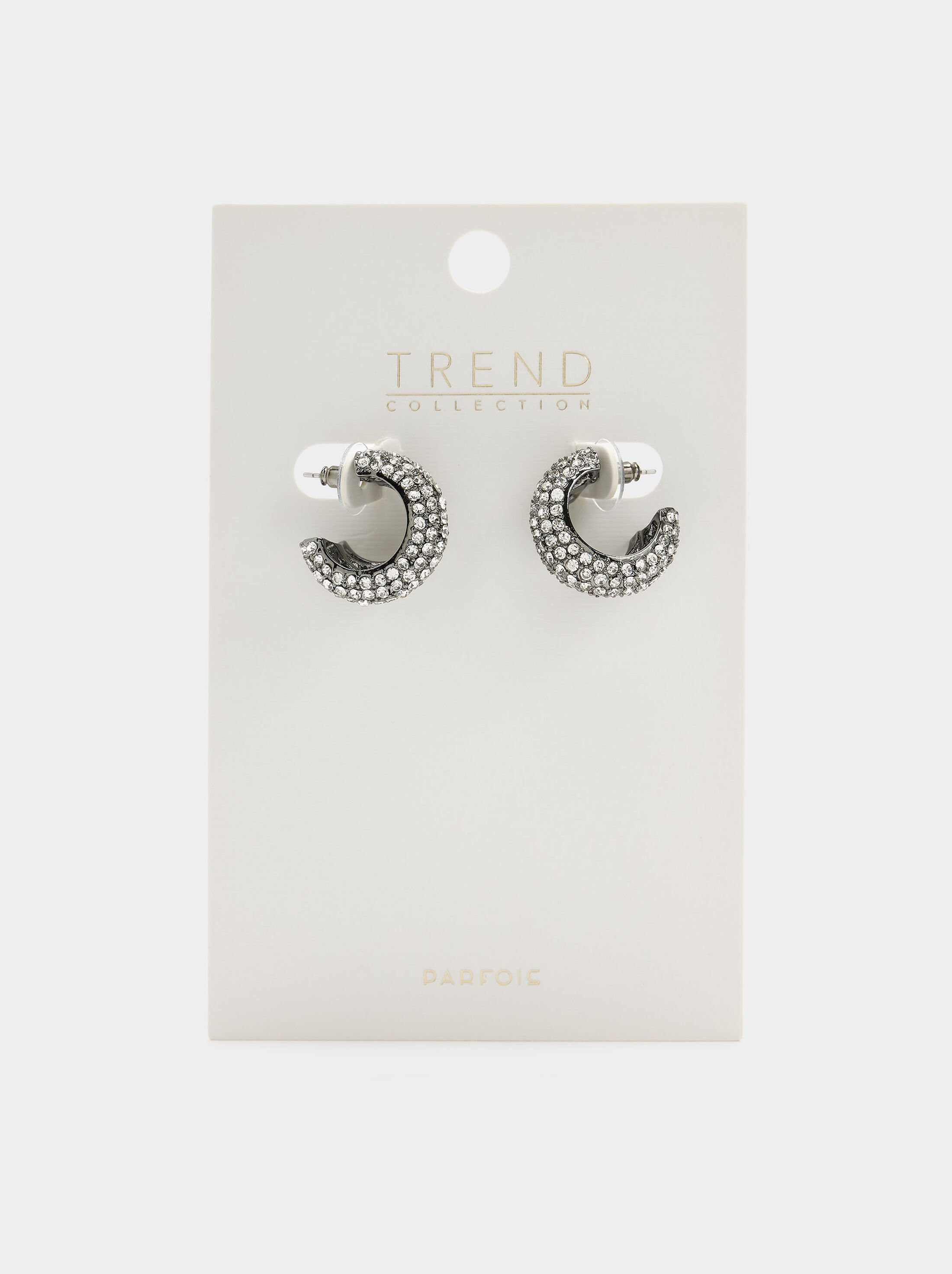 Open hoop earrings with double effect with crystals image number 2.0