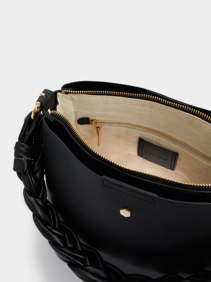 Handbag With Braided Handle, Black, hi-res