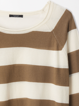 Striped Knit Sweater, Brown, hi-res