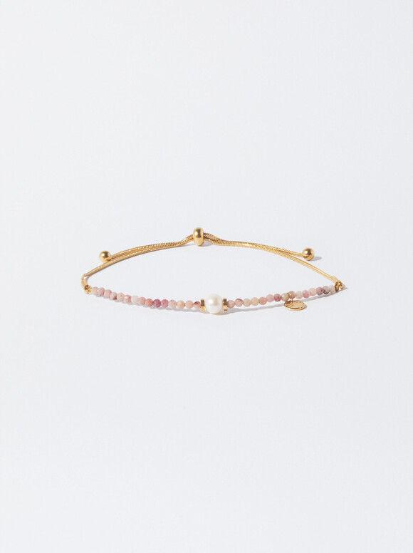 Steel Golden Bracelet With Stones, Pink, hi-res