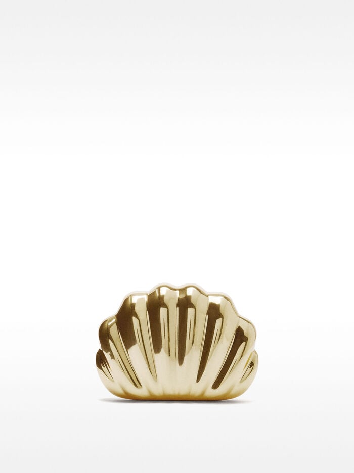 Metallic oyster party clutch
