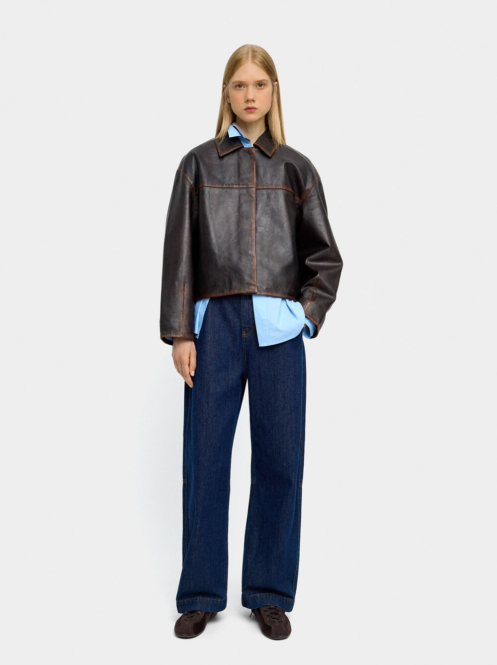 Leather jacket with topstitching