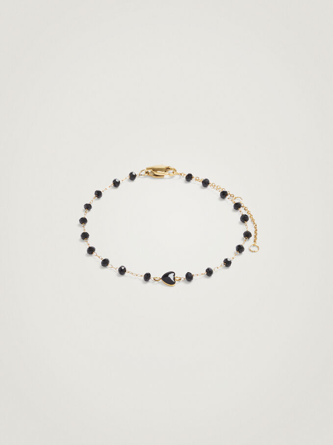 Steel Bracelet With Semiprecious Stone, Black, hi-res