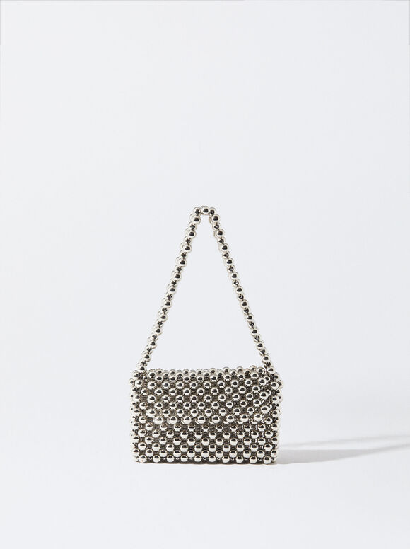 Shoulder Bag With Metal Pieces, Silver, hi-res