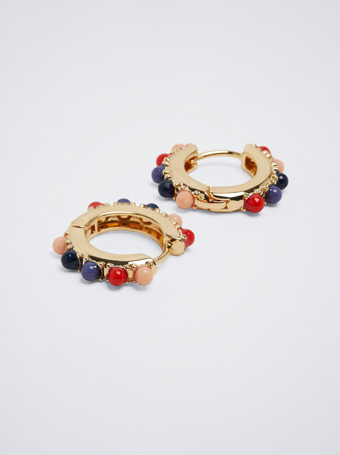 Beaded Hoop Earrings, Multicolor, hi-res
