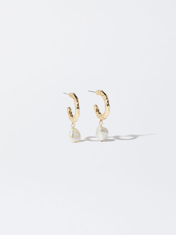 Online Exclusive - Hoop Earrings With Fresh Water Pearl, Golden, hi-res
